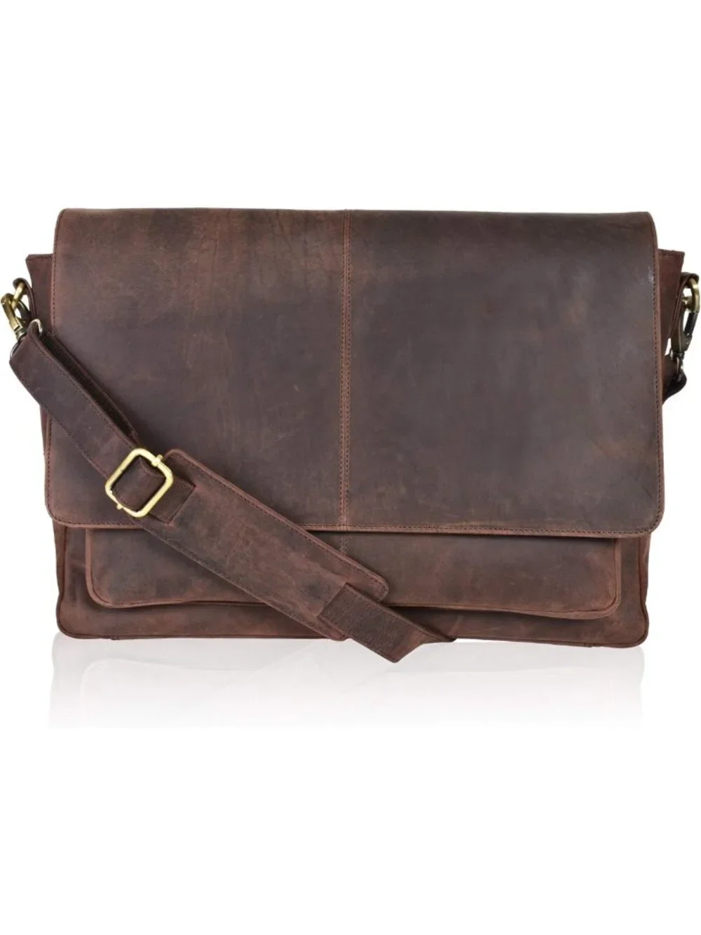 Stylish Leather Laptop Messenger Bag - Unisex Briefcase with Adjustable Strap
